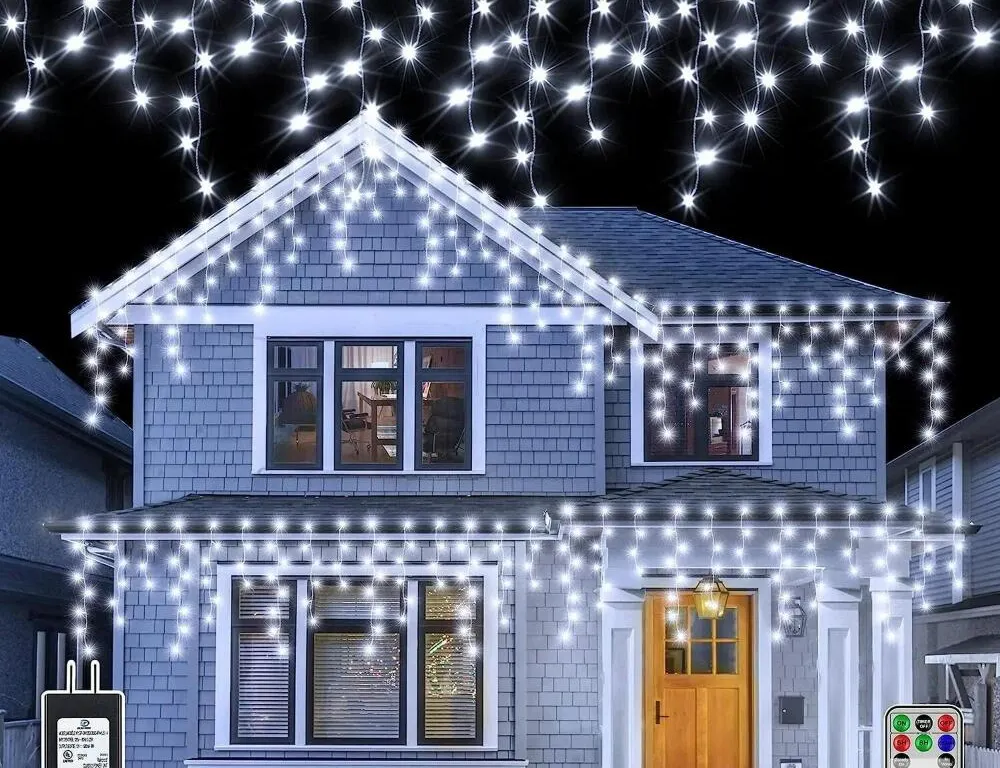 NEW 141FT Cool White 1332 LED Outdoor Icicle Lights, 360 Drops, Timer, 12 Modes, Dimmable