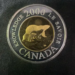 2000 Canada $2 Knowledge Coin, .9999 Fine Silver, 24k Gold Plated, 9g