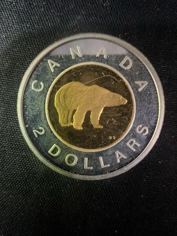 Canada 2002 $2 Coin .9999 Fine Silver, 24k Gold Plated Core, 9g