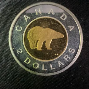 Canada 2002 $2 Coin .9999 Fine Silver, 24k Gold Plated Core, 9g