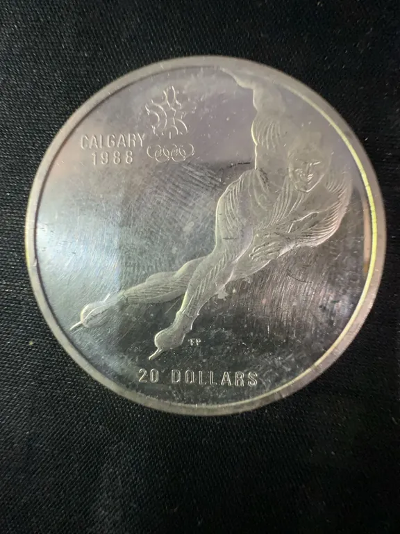 1985 Canada $20 Silver Coin Calgary 1988 Olympics Speed Skating
