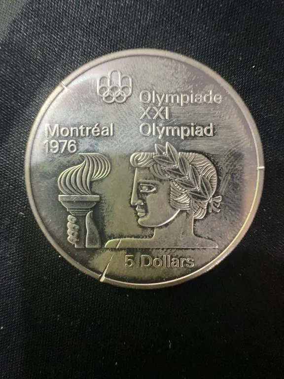 1976 Montreal Olympics $5 Sterling Silver Coin, 0.925, 24.3g