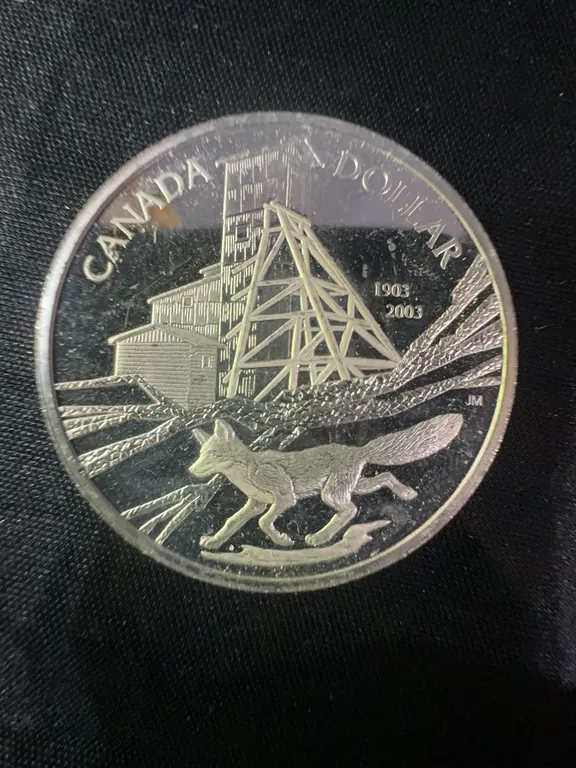 2003 Canada Silver Dollar Coin 1903-2003 Fox and Mining Commemorative