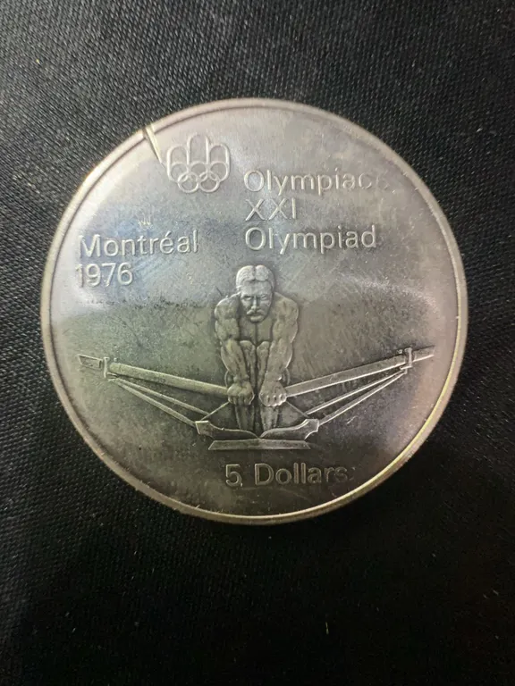 1976 Montreal Olympics $5 Gymnastics Coin, .925 Sterling Silver, 24.3g