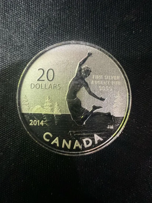 2014 Canada $20 Fine Silver Coin, .9999, 9g, Water Sports Reverse