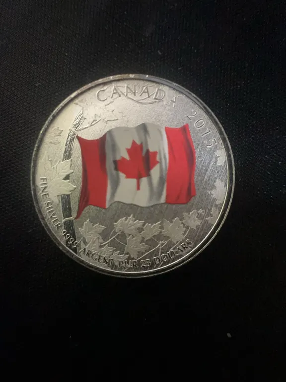 2015 Canada $5 Fine Silver Coin with Coloured Flag, 9g .9999 Purity