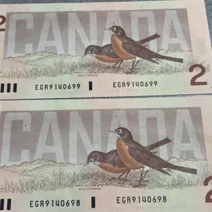 1986 Bank of Canada $2 Notes Sequential EGR9140698-699