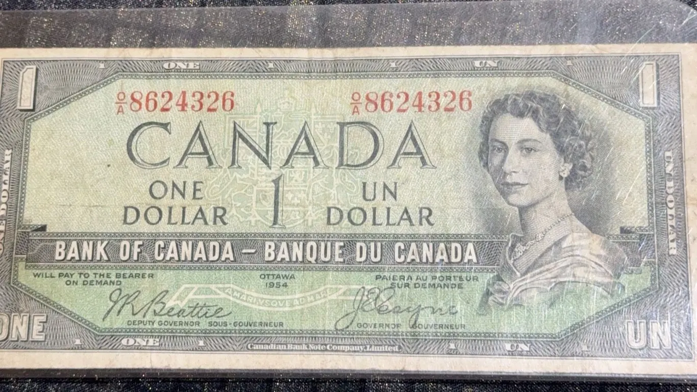 1954 Canadian One Dollar Bill, Bank of Canada, QEII, Serial 8624326