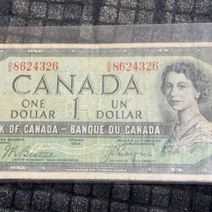 1954 Canadian One Dollar Bill, Bank of Canada, QEII, Serial 8624326