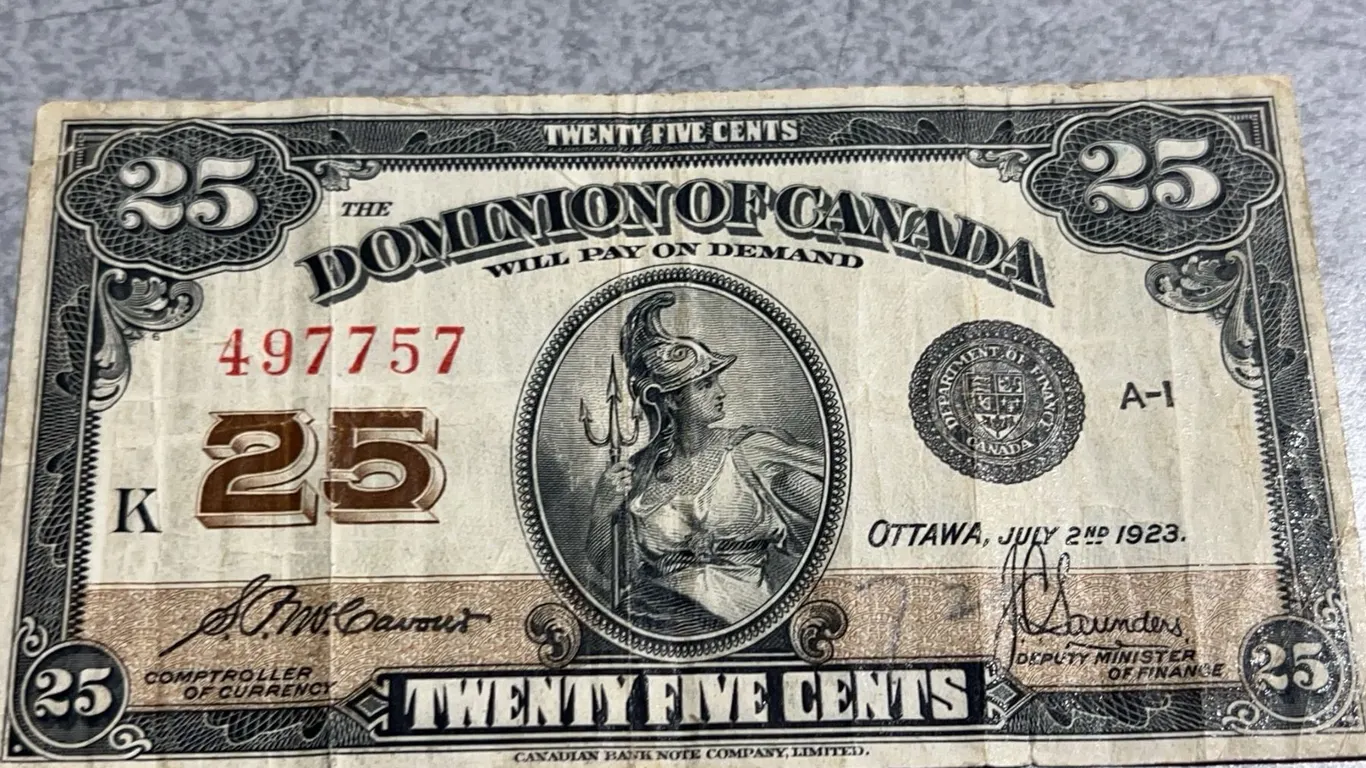 Dominion of Canada 25 Cent Shinplaster, 1923 Note