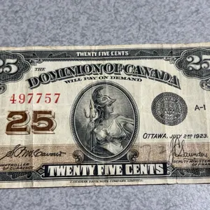 Dominion of Canada 25 Cent Shinplaster, 1923 Note