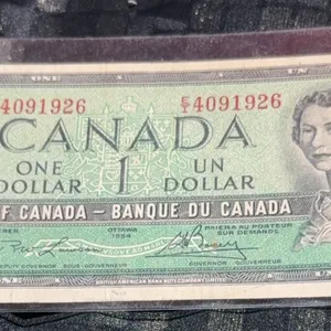 1954 Canada $1 Dollar Banknote, Queen Elizabeth II, EF Condition