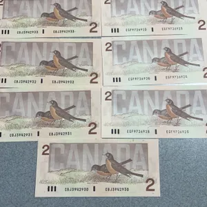 Seven Canadian $2 Banknotes Consecutive Numbers