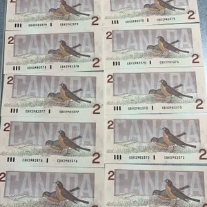 10 Consecutive Canadian $2 Bills, Birds of Canada Series