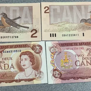4 Canadian $2 Banknotes, Multiple Series, Includes 1986 and 1974 Issues