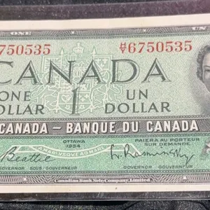 1954 Bank of Canada $1 Bill With Serial #6750535