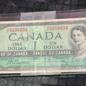 1954 Canada $1 Banknote Y/Z 5556656 Prefix
