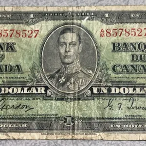 1937 Bank Of Canada $1 Bill King George VI Prefix A