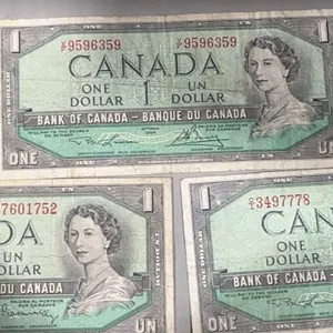 1954 Bank of Canada One Dollar Banknotes, Set of 3