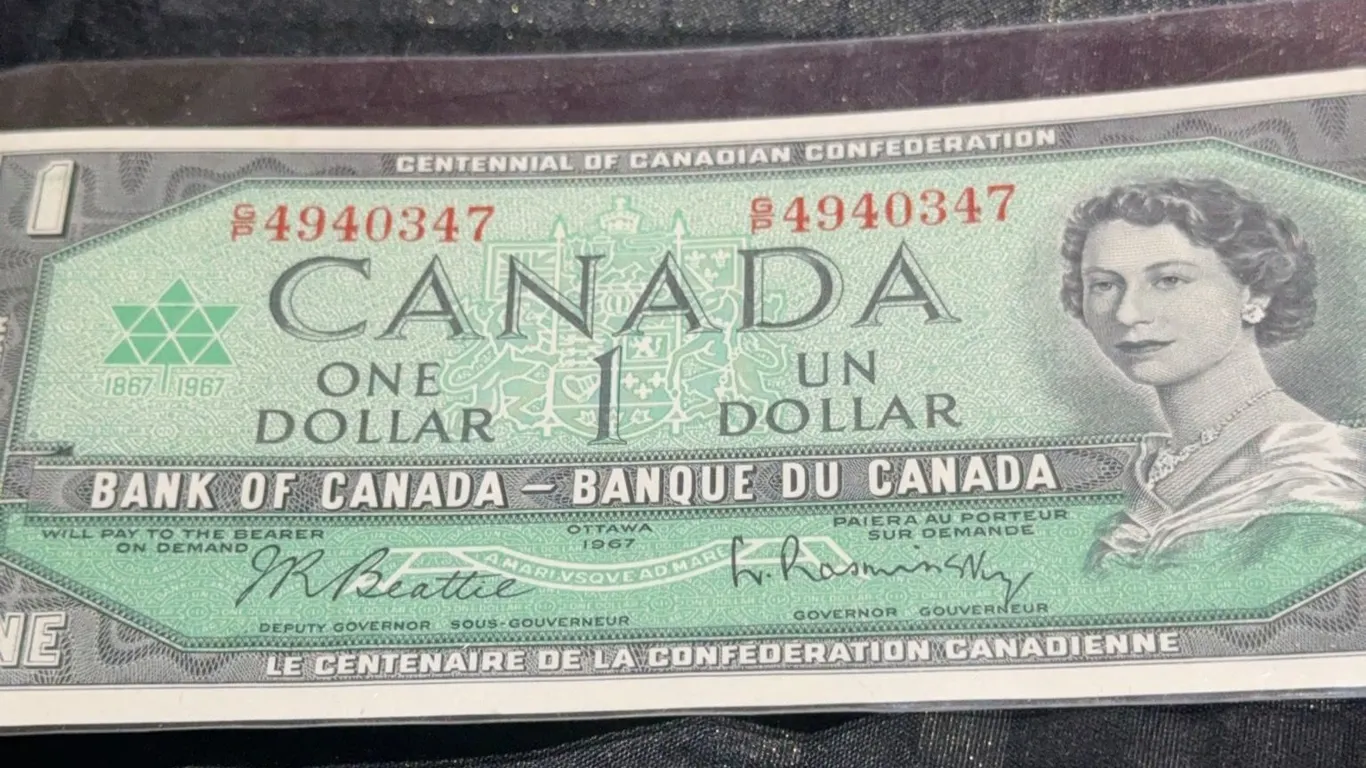 1967 Bank of Canada $1 Dollar Centennial Banknote, Serial #4940347