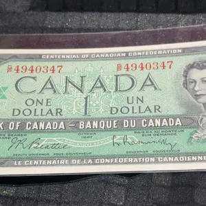 1967 Bank of Canada $1 Dollar Centennial Banknote, Serial #4940347