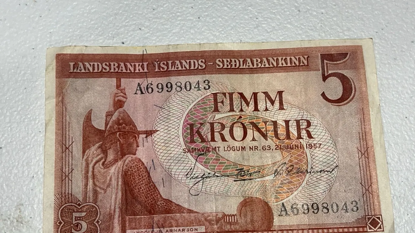 Iceland 5 Kronur Banknote, 1957, Landsbanki Islands
