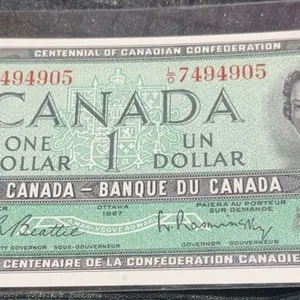 1967 Canadian Centennial $1 Dollar Banknote, Serial #7494905