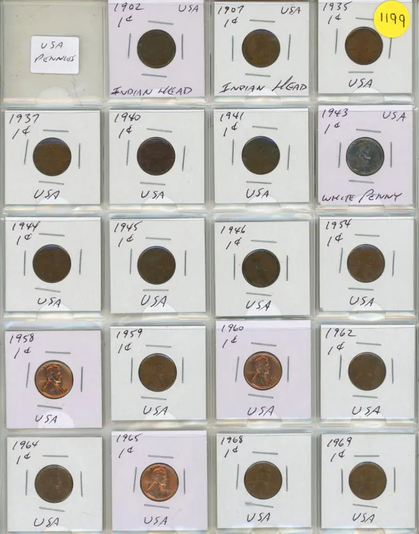 (19) USA Pennies – Mixed Dates from 1902-1969 inc. (2) Indian Head