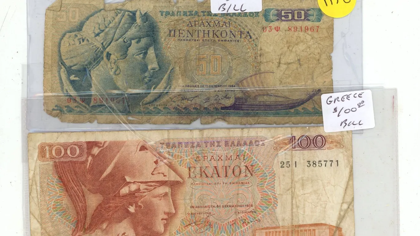 (2) Foreign Bank Notes – Greece Fifty, 100 Drachmas