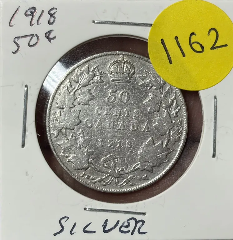 1918 Canada Silver Fifty Cent Coin