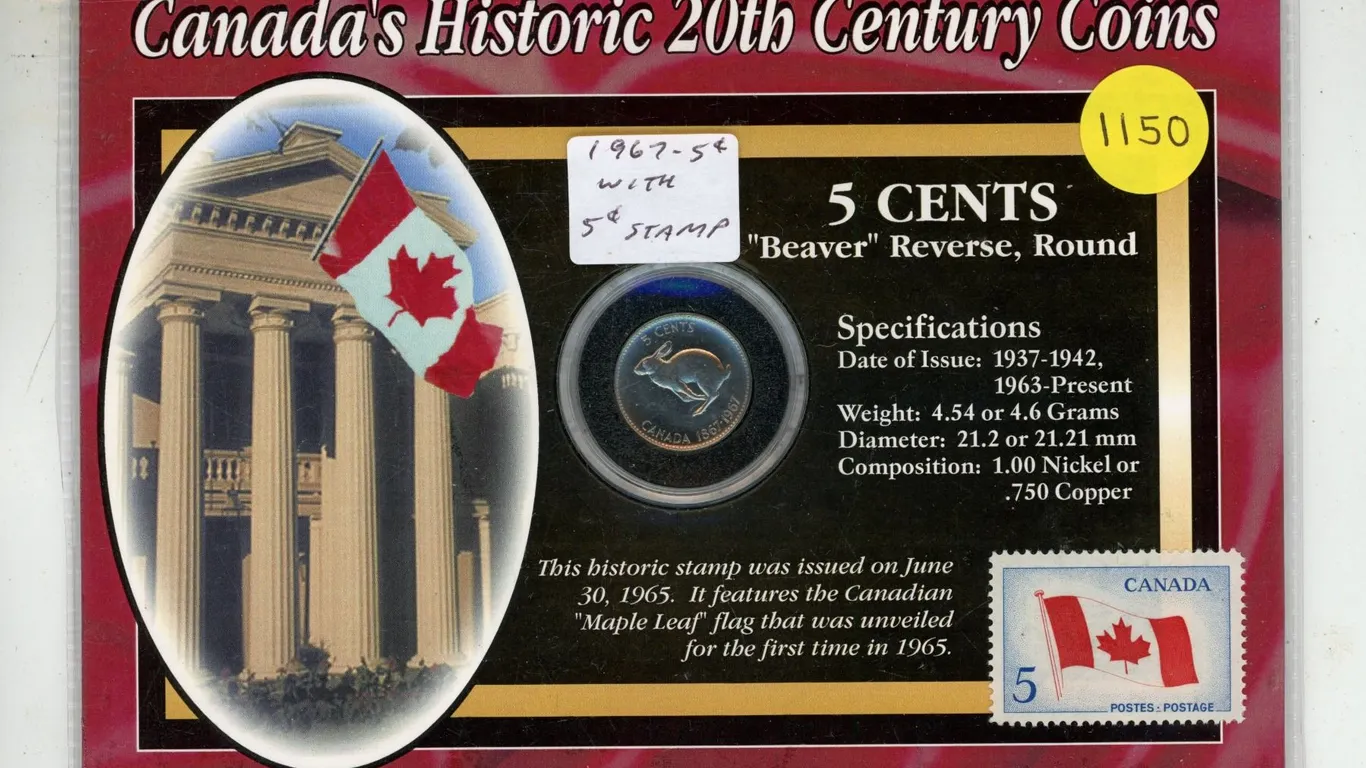 1967 Canada Rabbit Nickel w/ 5 cent Stamp in Morgan Mint Holder