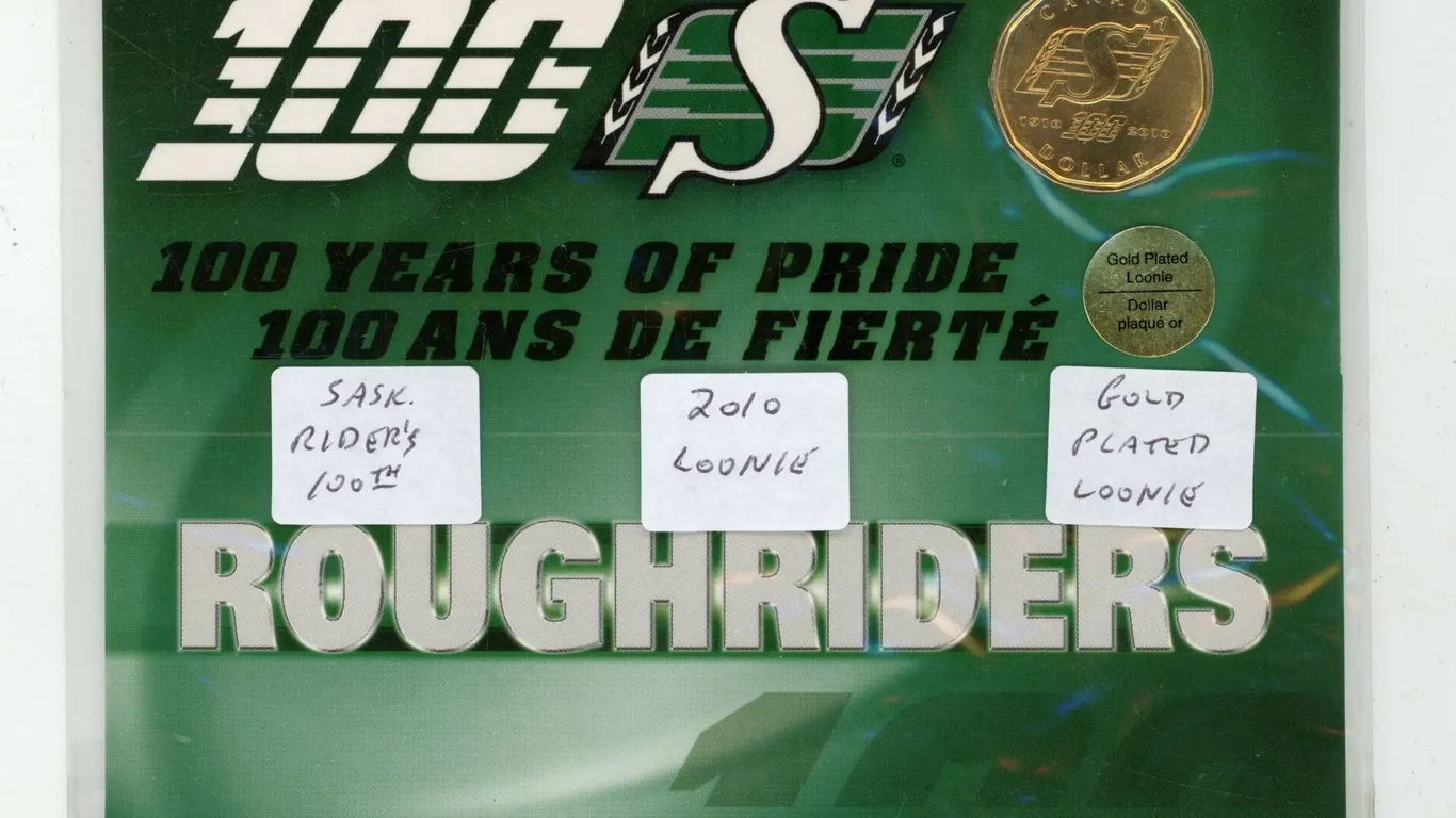 2010 Saskatchewan Roughriders 100 years Gold Plated Loonie