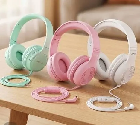 Mpow Wired Headphones, Model CH6S, 3-Pack - White, Green & Pink