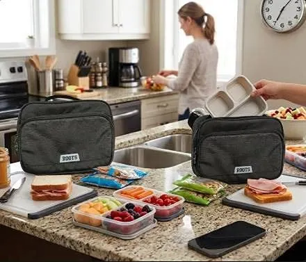 Lot of 2 Roots Lunch Bag with Handle Black