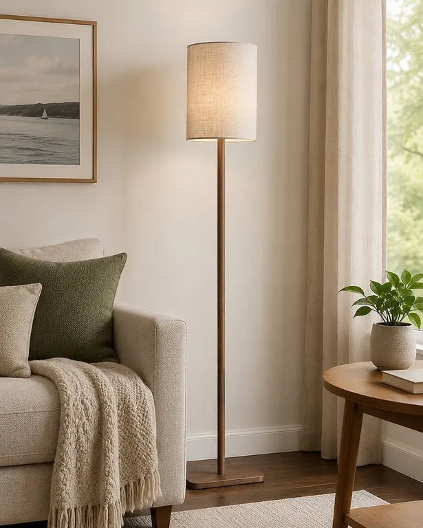 Light Brown Metal and Cloth Floor Lamp