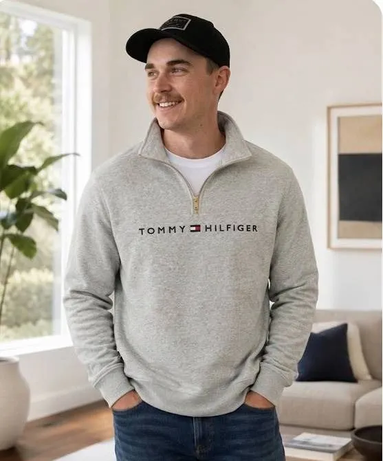 Tommy Hilfiger Gray Quarter-Zip Sweatshirt M