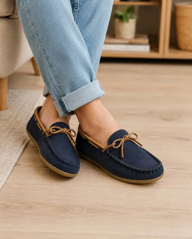 Eugene Cloutier Navy Blue Leather Moccasins