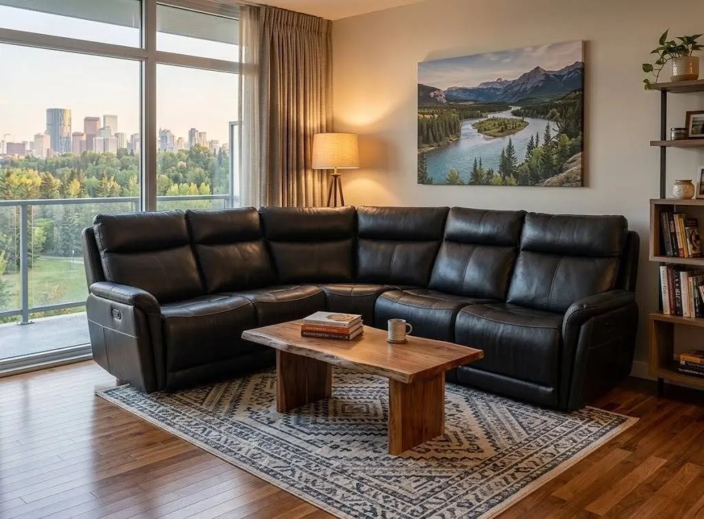 Black Leather Sectional Reclining Sofa