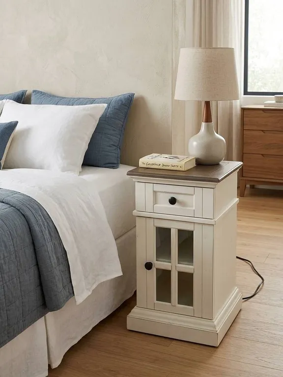 Twin-Star White Nightstand With USB Power outlets