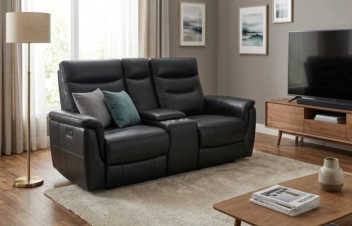 Kingsdown Power Loveseat Black Leather Recliners