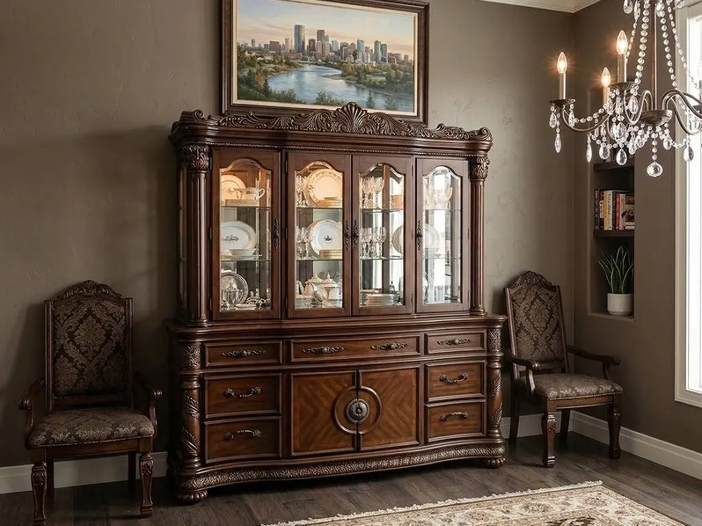 Wooden Sideboard and Glass Display Cabinet