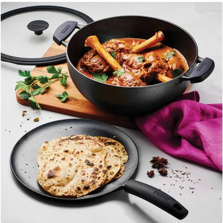 Tramontina Cast Iron Deep Kadai and Flat Tawa Cookware Set, 3-pieces