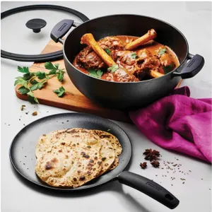 Tramontina Cast Iron Deep Kadai and Flat Tawa Cookware Set, 3-pieces