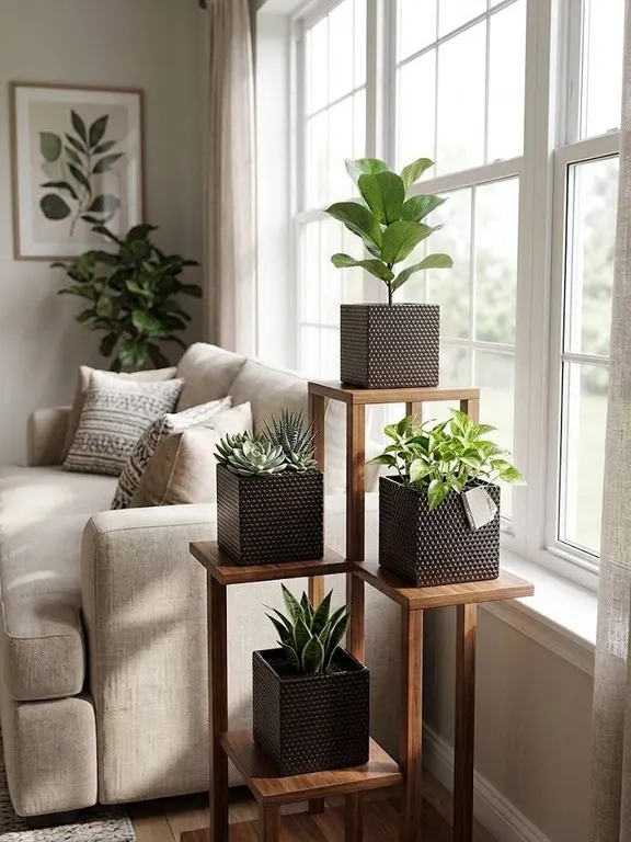 Lot of 4 Square Ceramic Planters, 2 Sizes