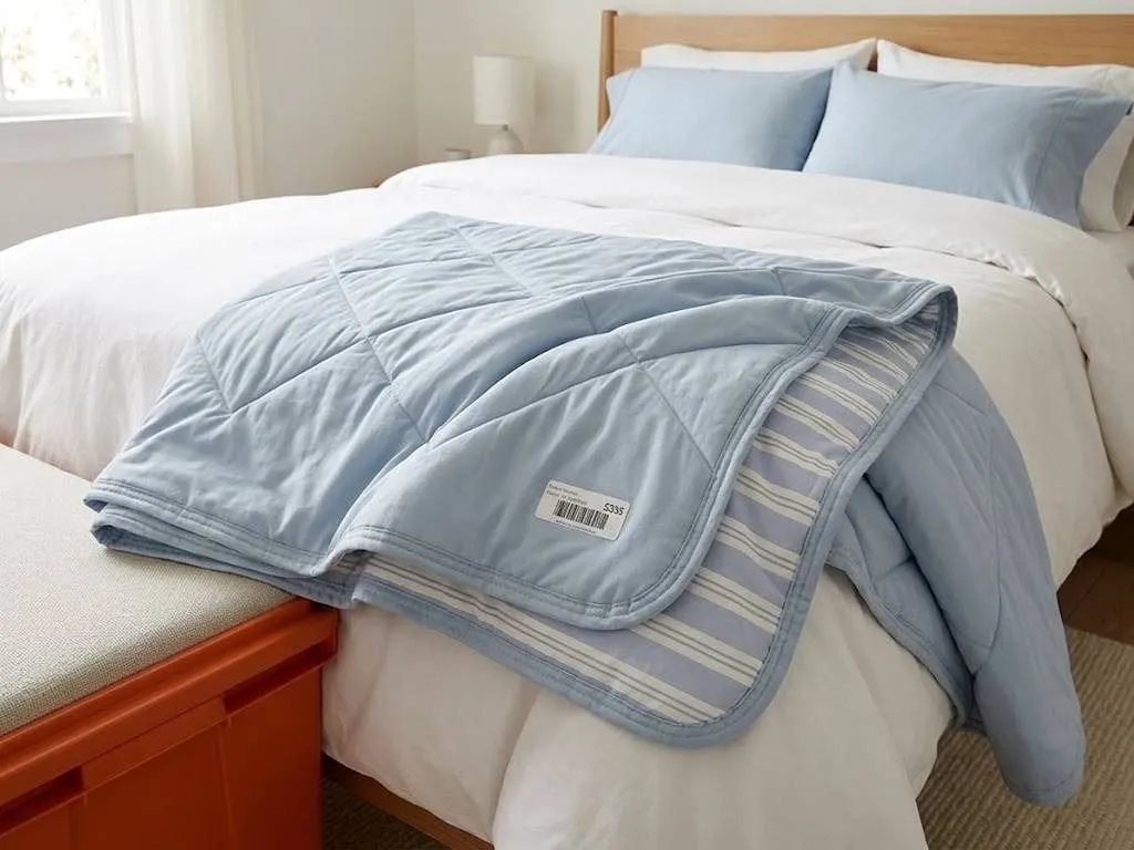 Cooling Blanket with Blue Stripes