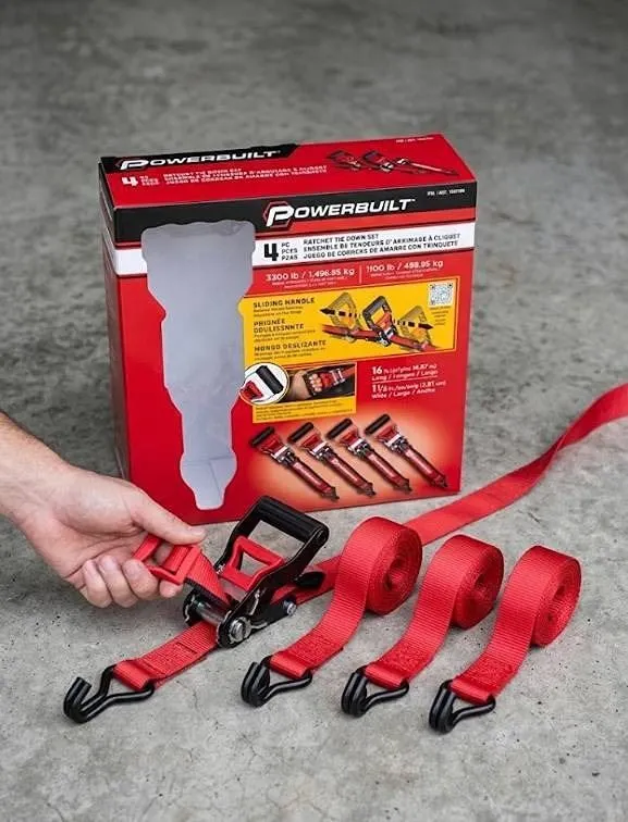Powerbuilt 4-Piece Ratchet Tie Down Set