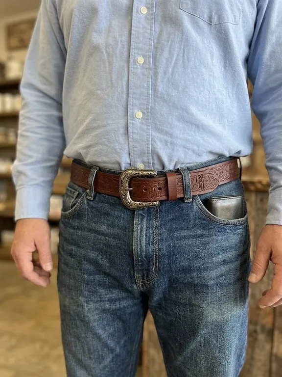 Renegade Tooled Leather Belt With Buckle