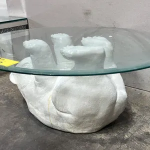 MODERN POLAR BEAR GLASS TOP TABLE 35.5"