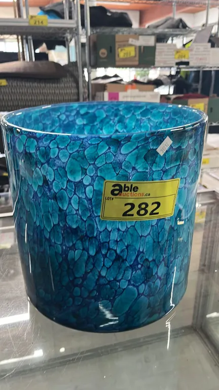 COLLECTION BY LONDON DRUGS LARGE MARBLE GLASS PLANTER: APPROX. 11"T X 12"DIA.