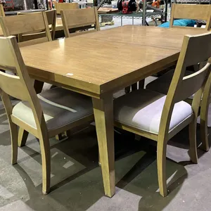 WOOD DINING TABLE WITH SELF STORAGE LEAF & 6 CHAIRS